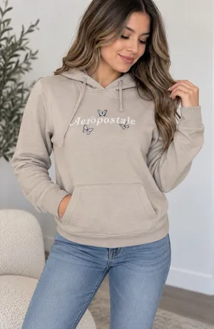 Aeropostale Butterfly Sweater Pullover Hooded Size m Beige thumbnail 1
