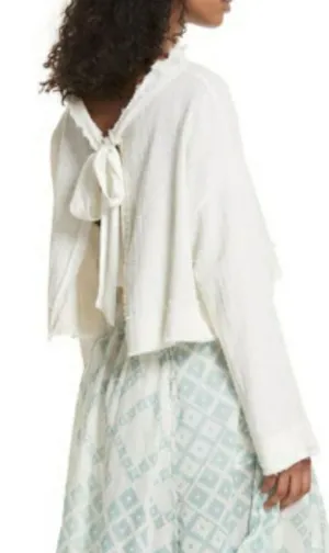 Free People Walking in Hueco Textured Ivory Split Back Boho Top Size XS thumbnail 4