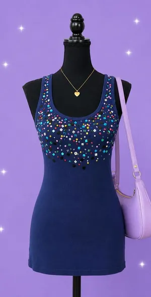 vintage y2k blue sequin tank top old navy glam fairy sparkle size medium 💙 thumbnail 1