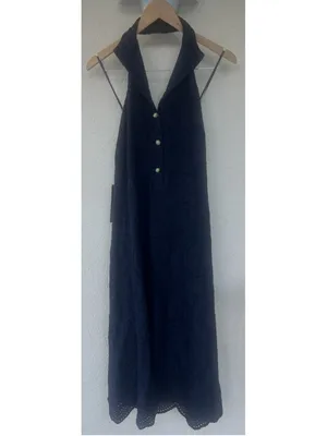 Tuckernuck Navy Nautical Eyelet Jagger Halter Dress Scallop Coastal Beach Resort thumbnail 6