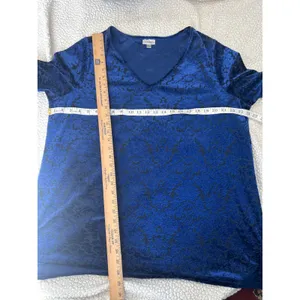 Avenue Royal Blue Burnout Velvet Floral V Neck Long Sleeve Tunic Top Plus‎ 18 20 thumbnail 6