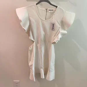 SHUG‎ August Dress White Flutter Sleeve Cut Out Ruffle Mini Dress Medium thumbnail 3