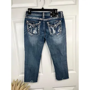 Miss Me Jeans Womens Size 29 Dark Wash Cropped Skinny Studded Distressed Denim thumbnail 2