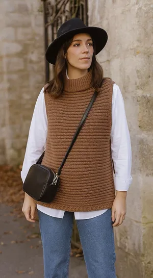 Express X Negrin Mirsalehi Sweater Vest Size Small Brown Crochet Chunky Knit thumbnail 1