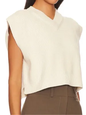 Free People Cream V-Neck “Easy Street” Knit Sweater Vest S thumbnail 3