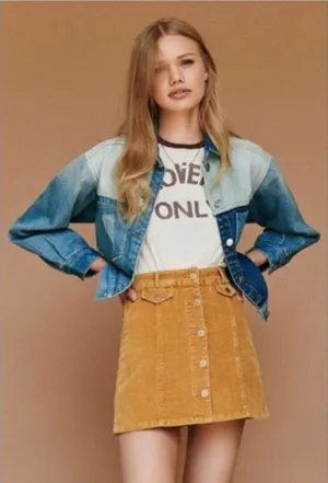 Urban Outfitters BDG Mustard Marigold Yellow Button Down Corduroy Mini Skirt 0‎ thumbnail 1