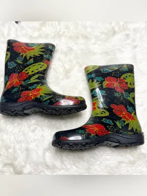 SLOGGERS Black Red & Green Floral Rain & Garden Waterproof Ankle Boots Size 9 thumbnail 4