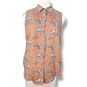 Ariat Womens Sleeveless Western Rodeo Print Button Down Shirt Brown Boho Cowgirl thumbnail 2