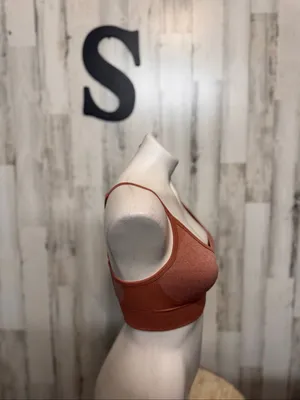Rust Orange Seamless Ribbed Strappy Back Sports Bra Womens Size Small Padded thumbnail 4