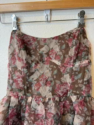 Storia Strapless Sweetheart Corset Top Puff Babydoll Dress in Fall Rose Size S thumbnail 2