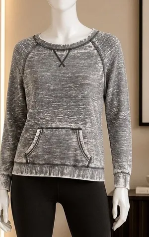 Reebok Womens Sweatshirt Gray Acid Wash Raglan Fleece Pullover Medium thumbnail 1