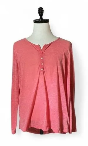 Ariat Crochet Back Henley Top Womens XXL Coral Pink Long Sleeve Slub Knit Boho thumbnail 1