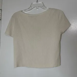 T Alexander Wang Ivory Yellow ribbed cropped lace up knit tshirt size medium thumbnail 5