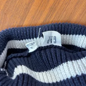 Gap 24/7 Stripe Turtleneck Sweater‎ XL 100% Cotton Navy Nautical Coastal Sailing thumbnail 3