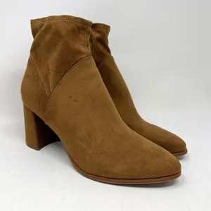 Marc Fisher Dyvine‎ Pointy Toe Block Heel Booties Tan Brown Suede Zip Size 10 thumbnail 1