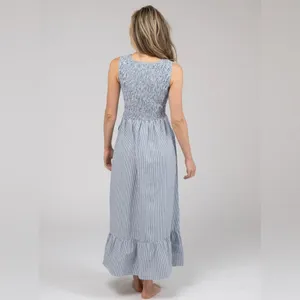 Beau & Ro The Margot Dress Navy White Stripe Small Smocked Nautical Beach‎ Flowy thumbnail 5