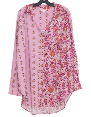Knox Rose Floral Tunic Top Boho Peasant Cottage Linen Button Up Festival Sz XXL thumbnail 1
