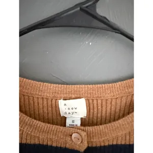 A New Day‎ Womens Ribbed Striped Cardigan Brown Navy Blue Crew Neck Small thumbnail 5