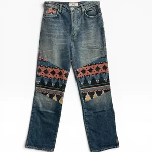 Free People We The Free Rocky Mountain Straight Leg Tapestry Jeans Blue 26 Boho‎ thumbnail 3
