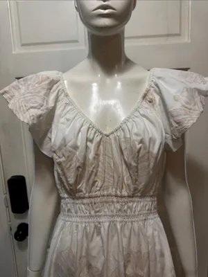 Marie Oliver Emilia White & Beige Floral Fit-and-Flare Dress Size Medium thumbnail 4