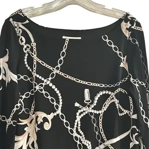 White House Black Market Women's‎ Blouson Dress S Chain Link Print Black thumbnail 4