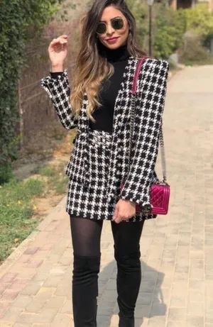 Zara TEXTURED TWEETED Houndstooth Blazer w/POCKETS BLACK/WHITE NEW thumbnail 4