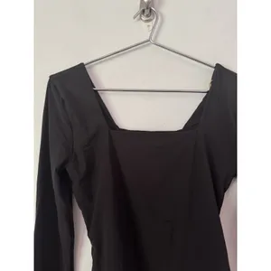 NWT Quince Second Skin Square Neck Long Sleeve Body Thong Bodysuit Black Large thumbnail 6