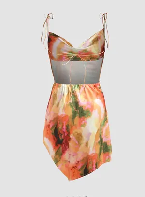 Floral Abstract Backless Asymmetrical Cider Dress Medium (6) thumbnail 2