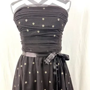 BCBGMaxAzria Dark Brown Gold Swiss Dot Strapless Party Dress - Size M thumbnail 6
