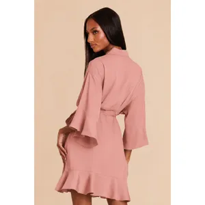 Birdy Grey Kenny Robe Matte Dusty Rose Pink Ruffle‎ Sleeve Tie Waist M/L thumbnail 2