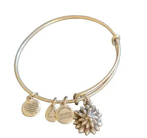 Alex and Ani Silver Water Lily Charm Bangle Bracelet Adjustable thumbnail 2