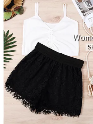 Luxe Black Lace Shorts Summer Chic Goth Grunge Glam Quiet Luxury M thumbnail 5