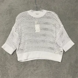 Madewell Sweater‎ Womens XS White Relaxed Open Stitch Tee Crewneck Crop NV254 thumbnail 3