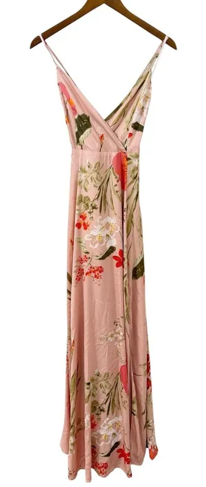 Lulus Still the One Blush Pink Floral Print Satin Maxi Dress size XS thumbnail 1