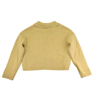 CAARA Mustard Yellow Collared Knit Sweater Cropped Pullover Womens Medium Prep‎ thumbnail 2