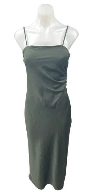 Zara Women's Green Silky Satin Sleeveless Cami Camisole Midi Tank Slip Dress XS thumbnail 1