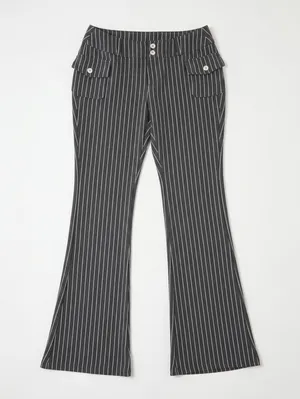 🍙 NWOT SHEIN ICON Gray/White Pinstriped Fit & Flare Pants thumbnail 2