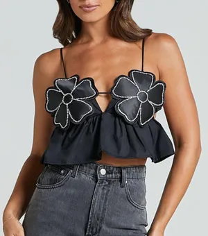 Showpo Oscar Street - Alberta Top with Rhinestone Detail in Black and Silver thumbnail 5