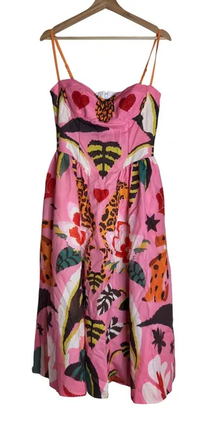 Nice To Meet You Women's Tropical Animal Print Midi Dress Pink Medium thumbnail 1