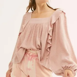 Free People Ruffle Long Sleeve Bouse M thumbnail 1