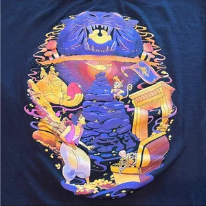 Disney Aladdin Womens Size Large Black Short Sleeve Graphic Shirt Genie Princess thumbnail 2