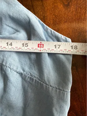 Old Navy Light Blue Denim Tank Top with Smocked Back, Size Large thumbnail 9