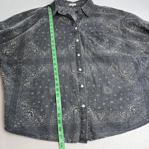 POL Clothing Paisley Bandana‎ Button Down Shirt Charcoal Grey Oversized FWT57 S thumbnail 7