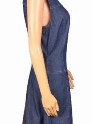 DONNA KARAN New York Denim Paneled A-Line Midi Dress POCKETS Size 10 thumbnail 4