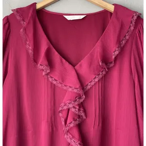 LC Lauren Conrad Top Size XL Berry Sheer Ruffled Romantic Feminine Lace Trimmed thumbnail 3