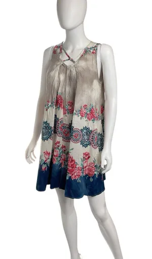 Umgee Women's Sleeveless Print Flowy V-Neckline Skinny Cross Straps Dress Tops L thumbnail 1
