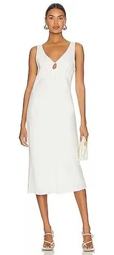 Amanda Uprichard Clarisse Dress White Linen Midi Keyhole Preppy Coastal Small thumbnail 1