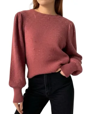 1.STATE Sweater Womens Size XL Speckled Puff Sleeve Cozy Knit Mauve Brown thumbnail 1