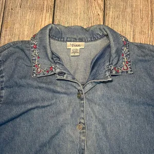 VTG 90s Teddi‎ Denim Button Up Jacket Embroidered Collar Pockets Blue Womens XL thumbnail 2