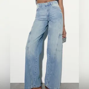 Zara Wide Leg Legged Pants‎ Denim Jeans Size Cargo Y2K Festival thumbnail 6